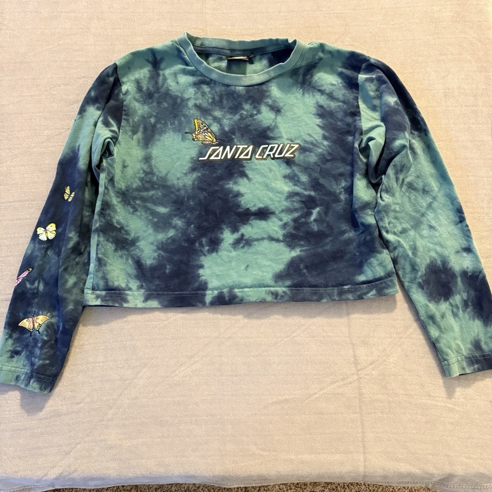 Santa Cruz Butterfly Tie Dye Crop Top Long Sleeve Shirt Women's Small